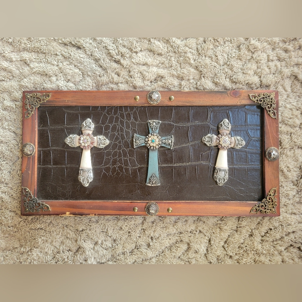 Decorative Wall Cross with Brown and Cream Accents